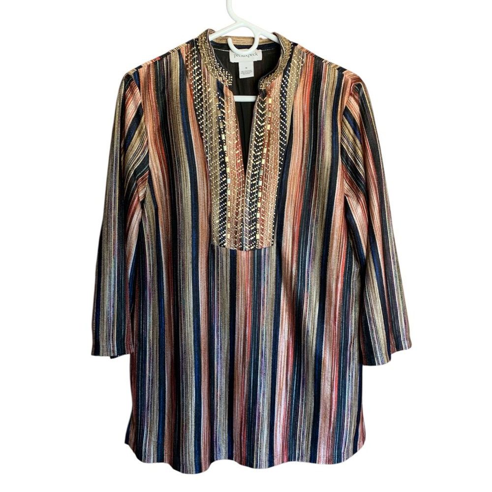 Peck & Peck womens tunic embellished gold bronze size medium bohemian boho fall